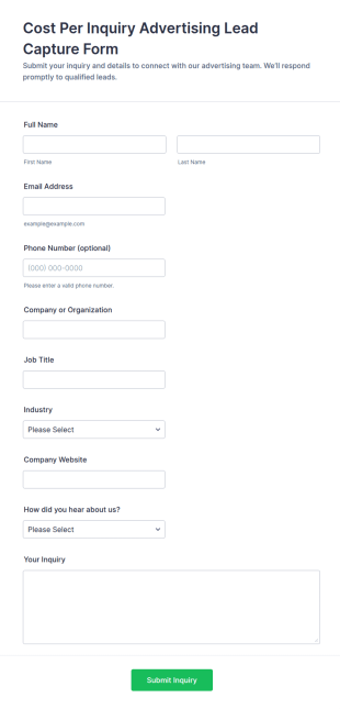 Cost Per Inquiry Lead Capture Form Template