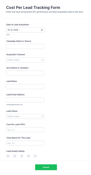 Cost Per Lead Tracking Form Template