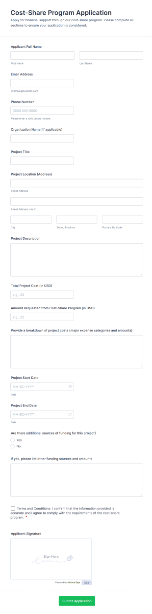 Cost Share Program Application Form Template