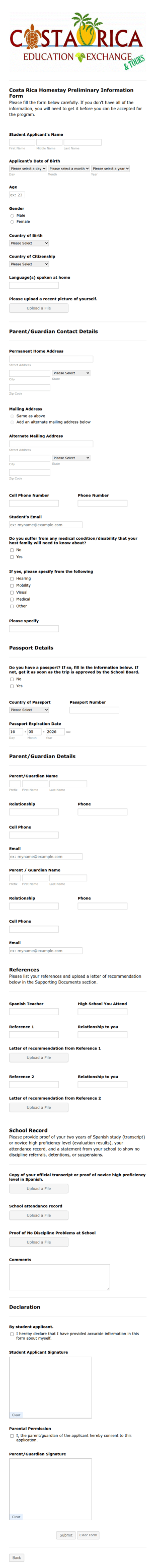 Student Exchange Application Form Template