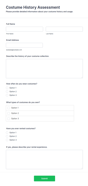 Costume History Assessment Form Template