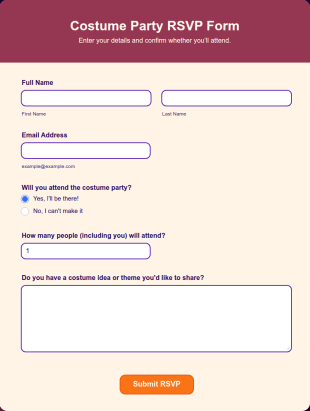 Costume Party RSVP Form Template