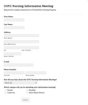 Cotc Nursing Information Meeting Form Template