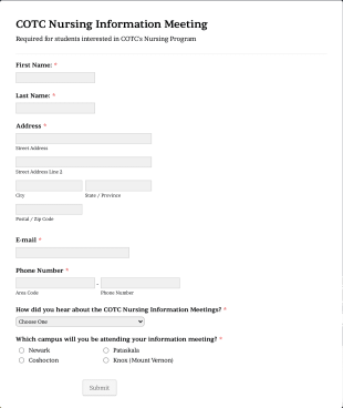Cotc Nursing Information Meeting Form Template