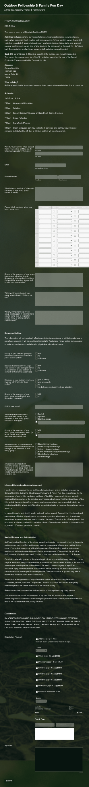 COTH Outdoor Fellowship & Family Fun Day Form Template
