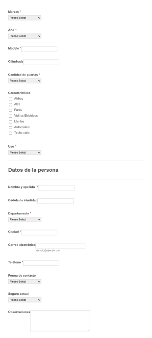 Cotiza Tu Vehículo Form Template