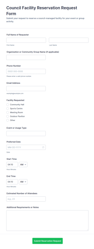 Council Facility Reservation Request Form Template