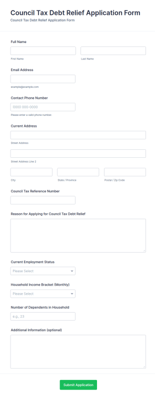 Council Tax Debt Relief Application Form Template