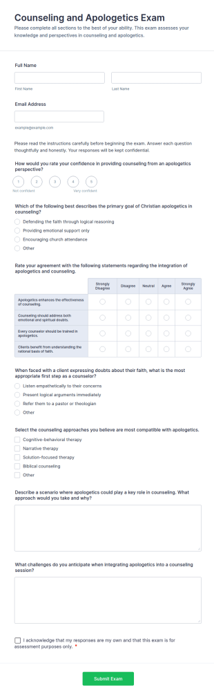 Counseling And Apologetics Exam Form Template