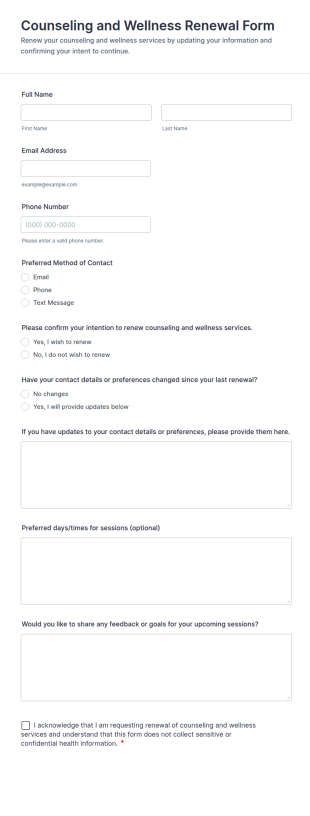 Counseling And Wellness Renewal Form Template
