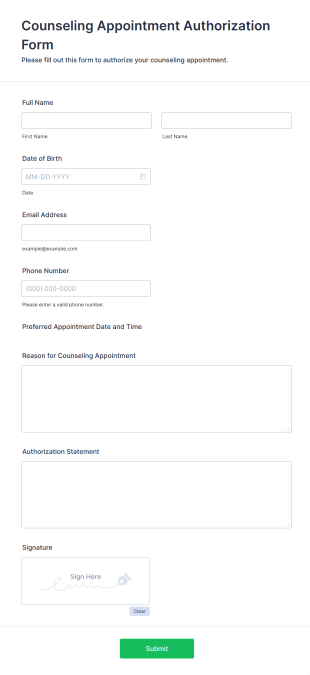 Counseling Appointment Authorization Form Template