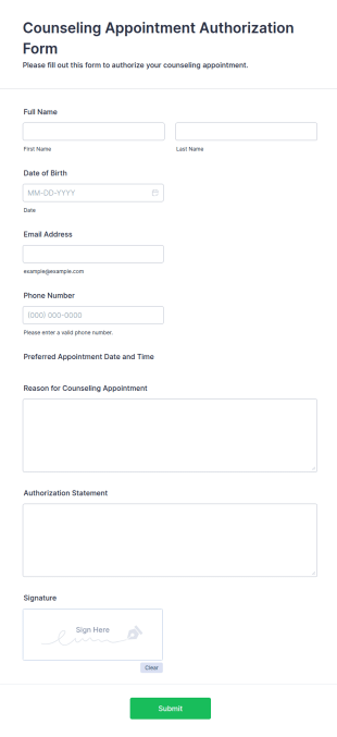 Counseling Appointment Authorization Form Template