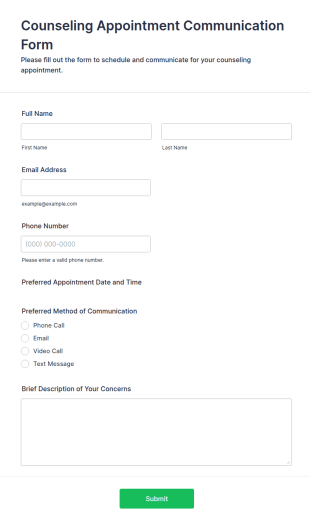 Counseling Appointment Communication Form Template