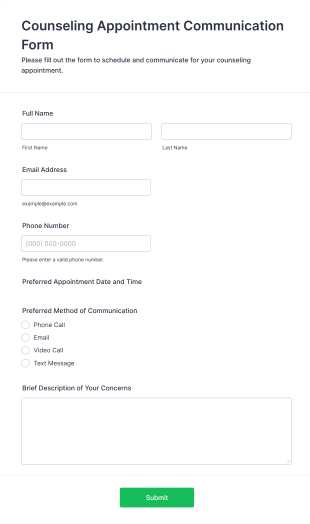 Counseling Appointment Communication Form Template