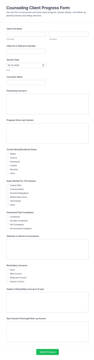 Counseling Client Progress Form Template