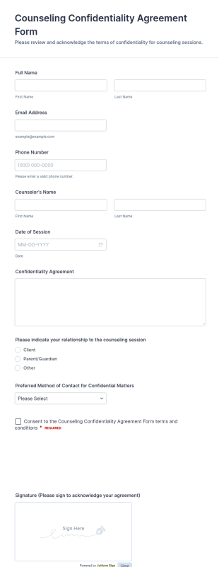 Counseling Confidentiality Agreement Form Template