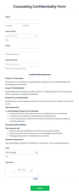 Counseling Confidentiality Form Template