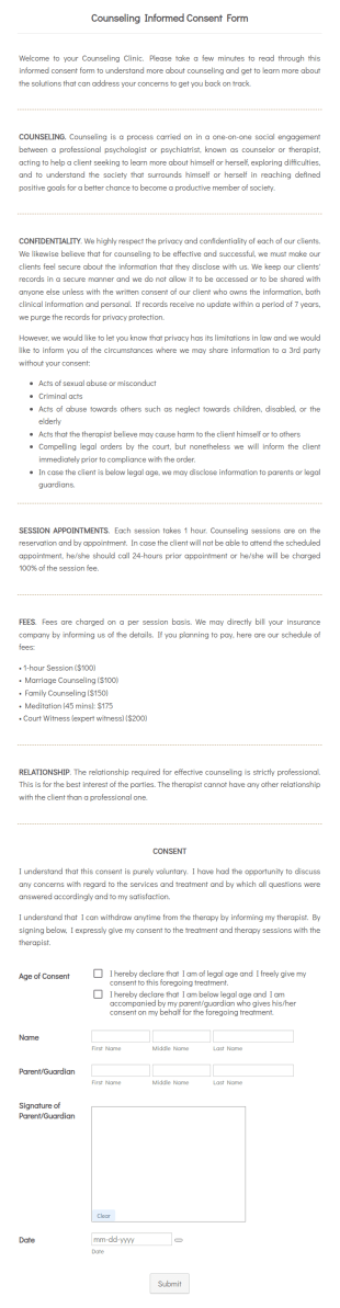 Counseling Informed Consent Form Template