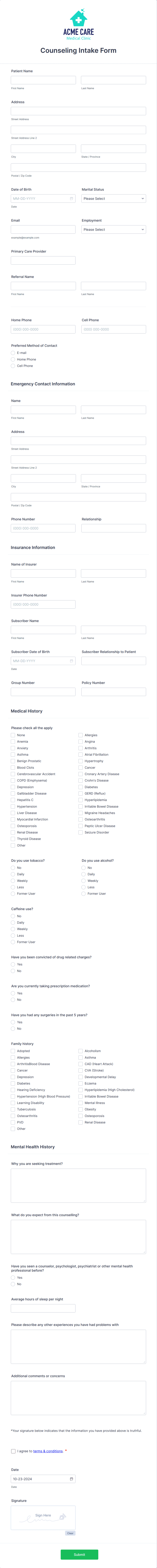Counseling Intake Form