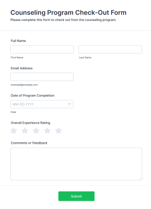 Counseling Program Check Out Form Template