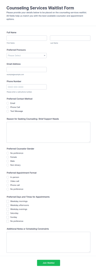 Counseling Services Waitlist Form Template
