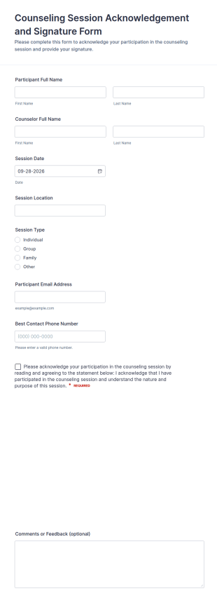 Counseling Session Acknowledgement And Signature Form Template