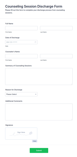 Counseling Session Discharge Form Template