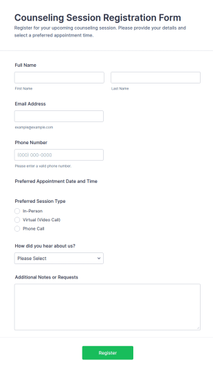 Counseling Session Registration Form Template