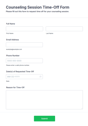 Counseling Session Time Off Form Template