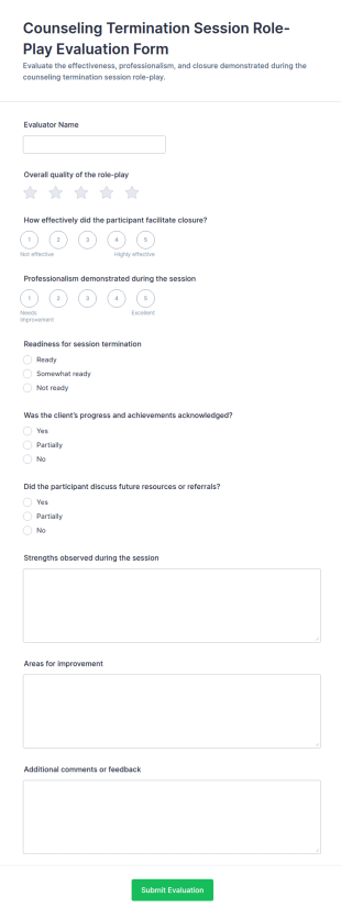 Counseling Termination Session Role Play Evaluation Form Template