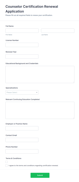 Counselor Certification Renewal Application Form Template