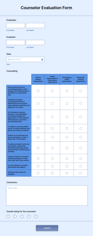 Counselor Evaluation Form Template