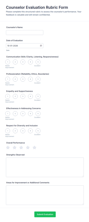 Counselor Evaluation Rubric Form Template