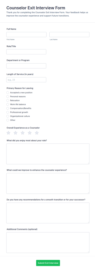 Counselor Exit Interview Form Template