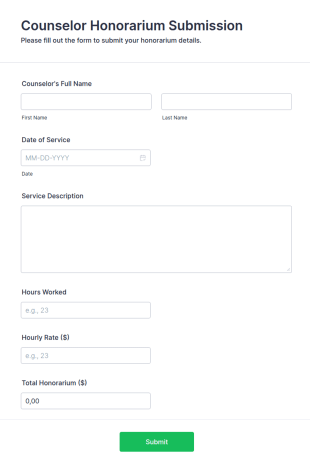 Counselor Honorarium Submission Form Template