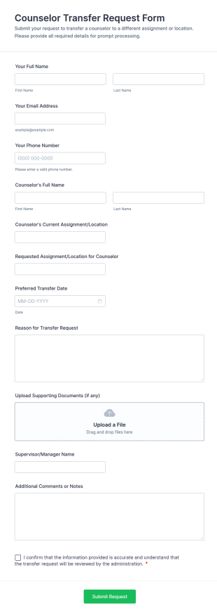 Counselor Transfer Request Form Template