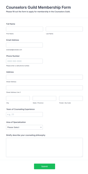 Counselors Guild Membership Form Template