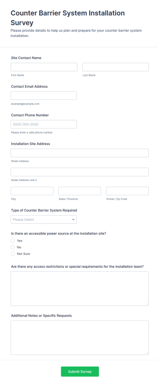 Counter Barrier System Installation Survey Form Template
