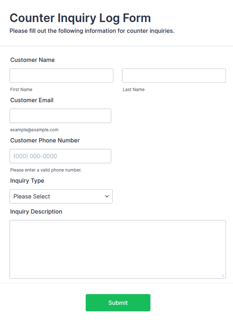 Counter Inquiry Log Form Template | Jotform