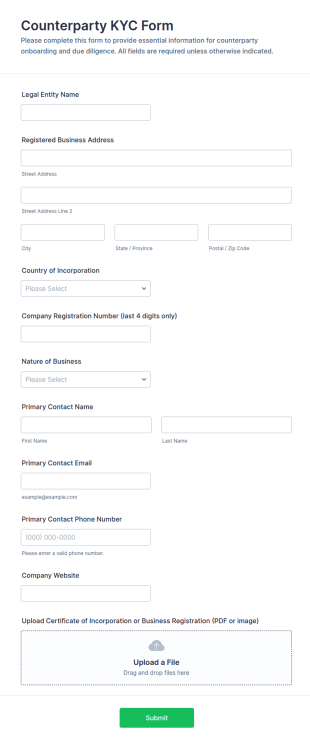 Counterparty KYC Form Template