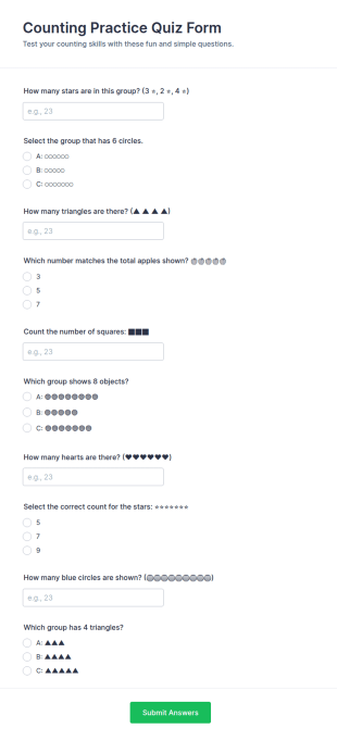 Counting Practice Quiz Form Template