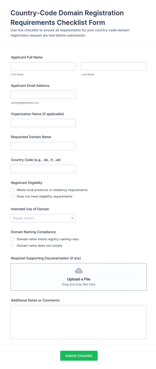 Country Code Domain Registration Requirements Checklist Form Template