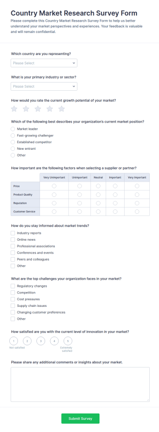 Country Market Research Survey Form Template