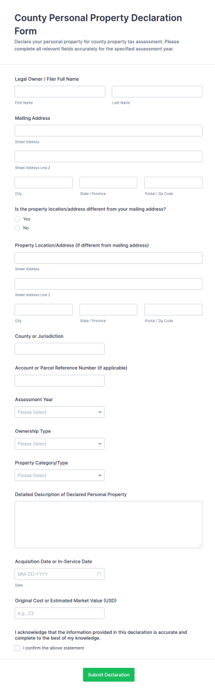 County Personal Property Declaration Form Template