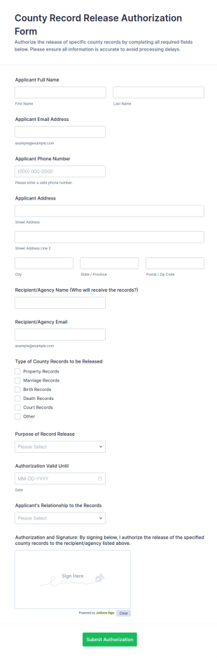 County Record Release Authorization Form Template