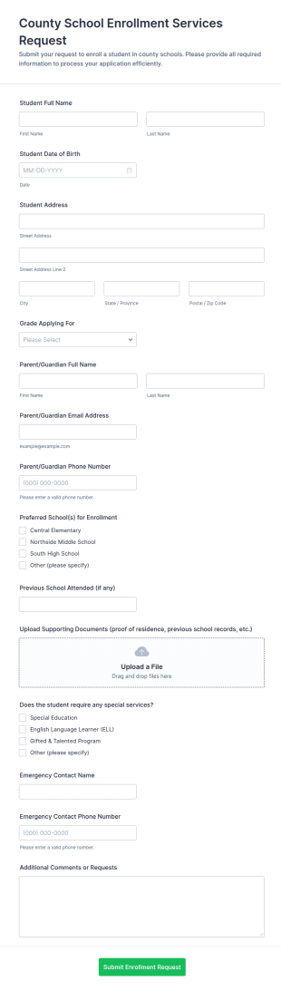 County School Enrollment Services Request Form Template