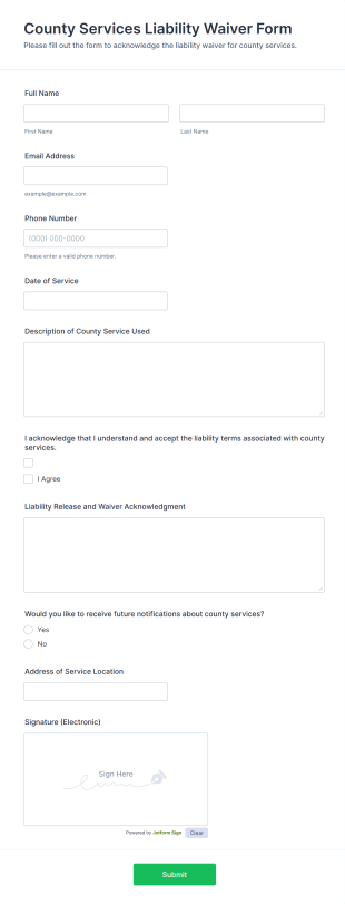 County Services Liability Waiver Form Template