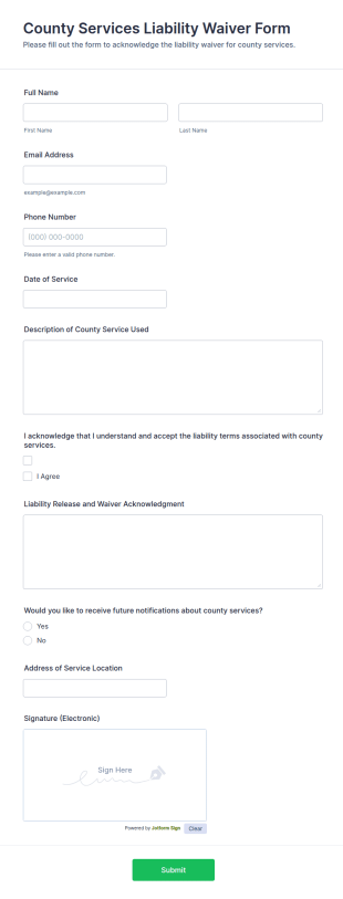 County Services Liability Waiver Form Template