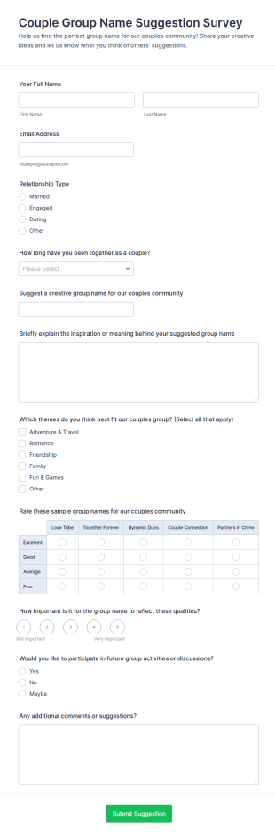 Couple Group Name Suggestion Survey Form Template