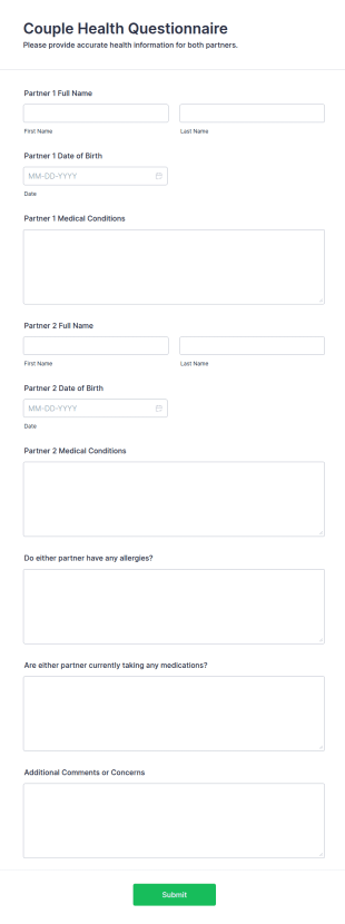 Couple Health Questionnaire Form Template